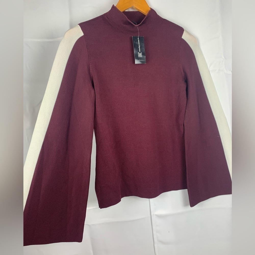 Inc International Concepts Womens Crowl Neck Long Bell Sleeves Top Burgundy XS